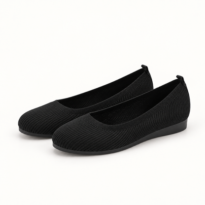 AuraX Round Toe Knit Ballet Flats — Black studio product image