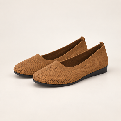 AuraX Round Toe Knit Ballet Flats — Caramel studio product image