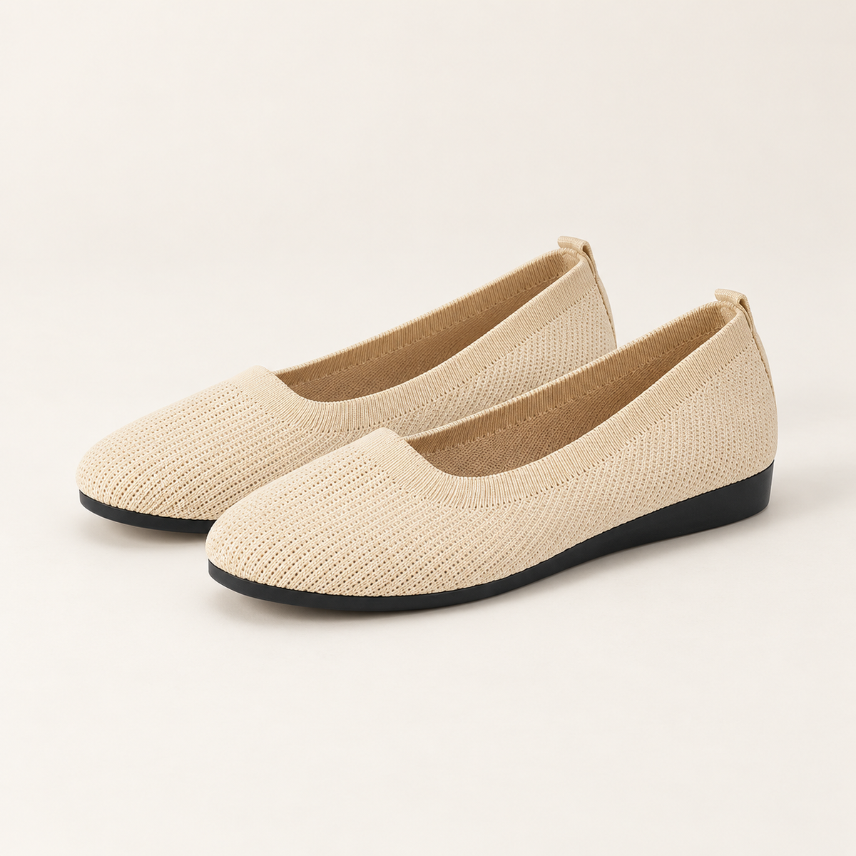 AuraX Round Toe Knit Ballet Flats — Ivory studio product image