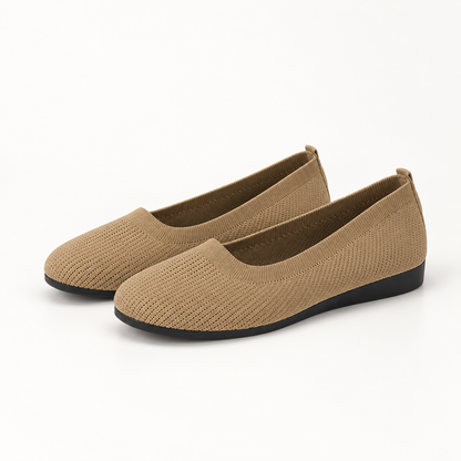 AuraX Round Toe Knit Ballet Flats — Khaki studio product image
