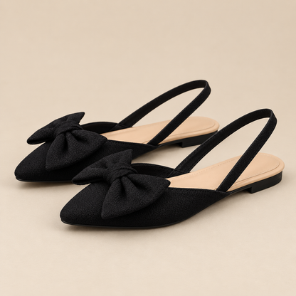 AuraX Bow-Decorated Pointed-Toe Slingback Sandals — Black studio product image