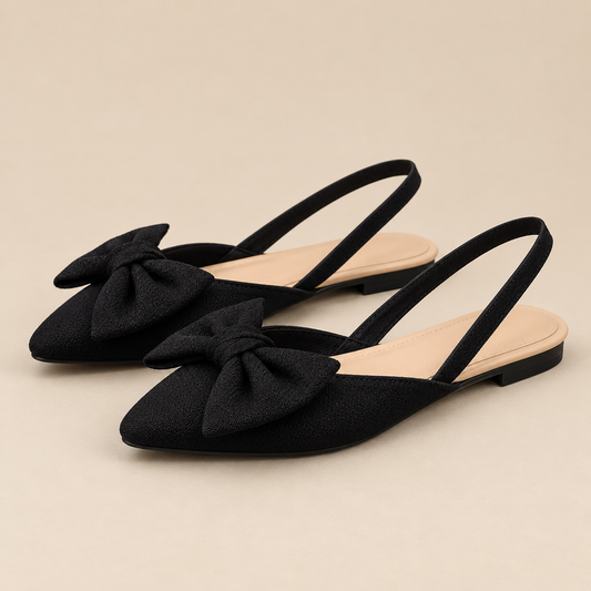 AuraX Bow-Decorated Pointed-Toe Slingback Sandals — Black studio product image