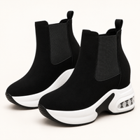 AuraX Casual Platform Chelsea Boots with Elastic Side Panels — Black studio product image