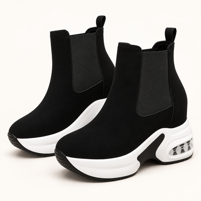 AuraX Casual Platform Chelsea Boots with Elastic Side Panels — Black studio product image