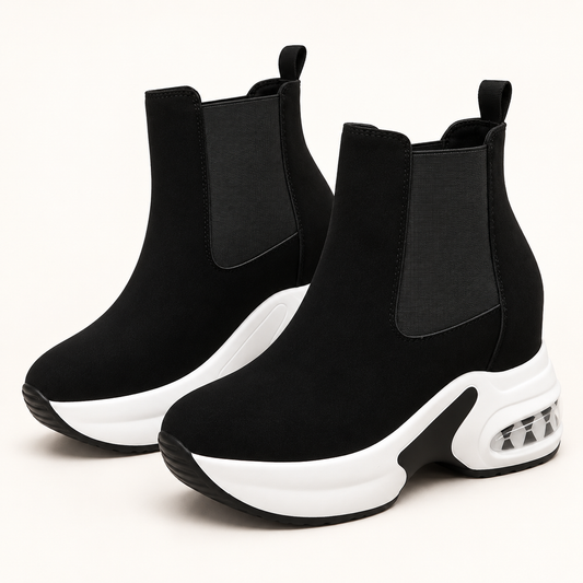 AuraX Casual Platform Chelsea Boots with Elastic Side Panels — Black studio product image