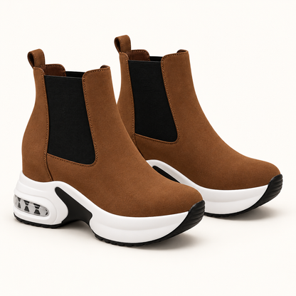 AuraX Casual Platform Chelsea Boots with Elastic Side Panels — Brown studio product image