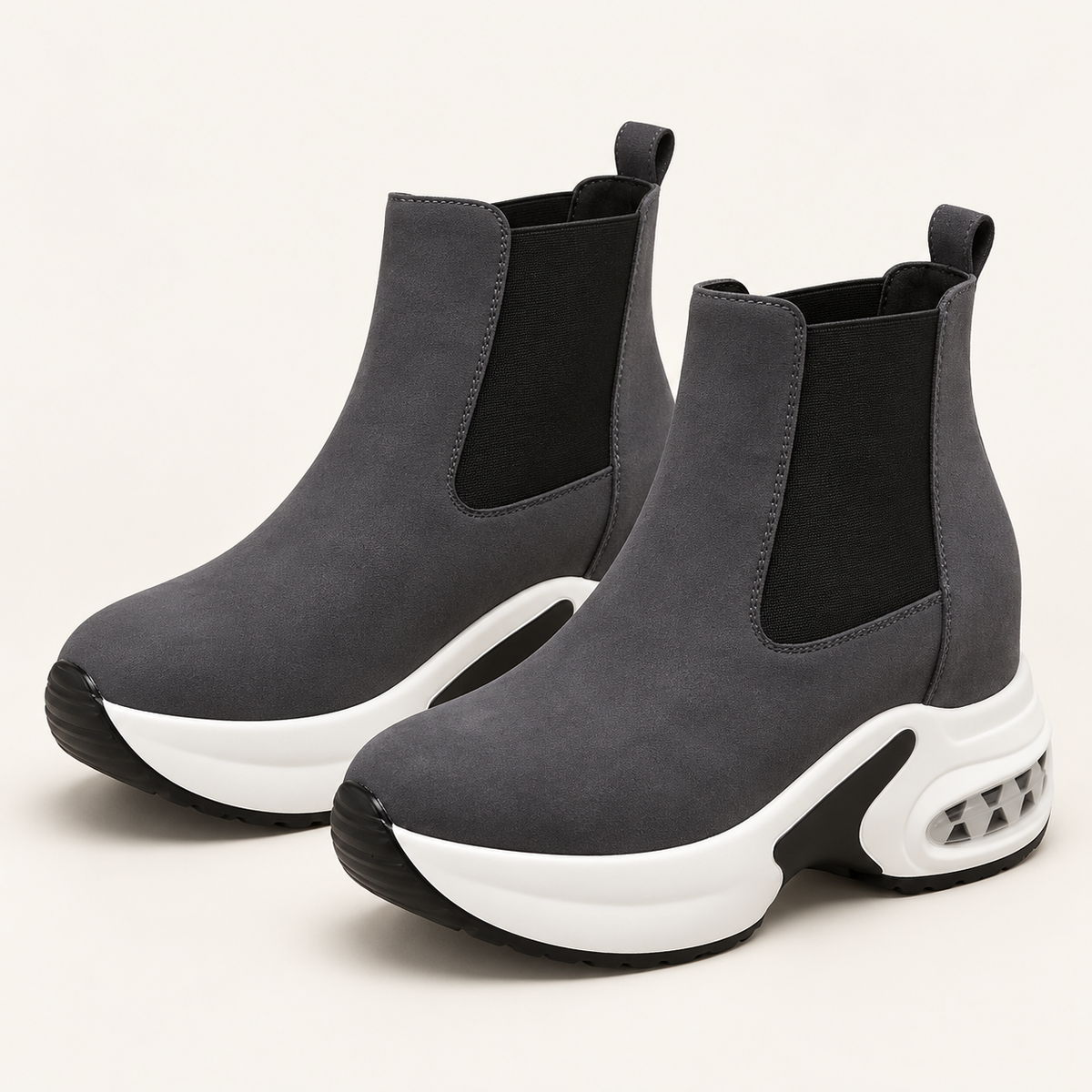 AuraX Casual Platform Chelsea Boots with Elastic Side Panels — Gray studio product image