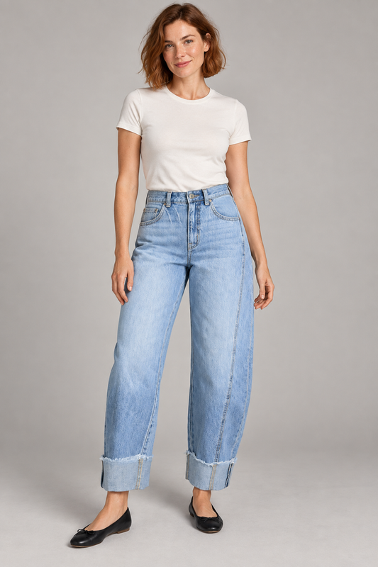 AuraX Women’s Raw-Hem Cuffed Ankle Jeans — Myosotis — studio