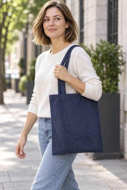 Indigo vertical version 35x40cm Denim-Blend Carry Tote lifestyle view