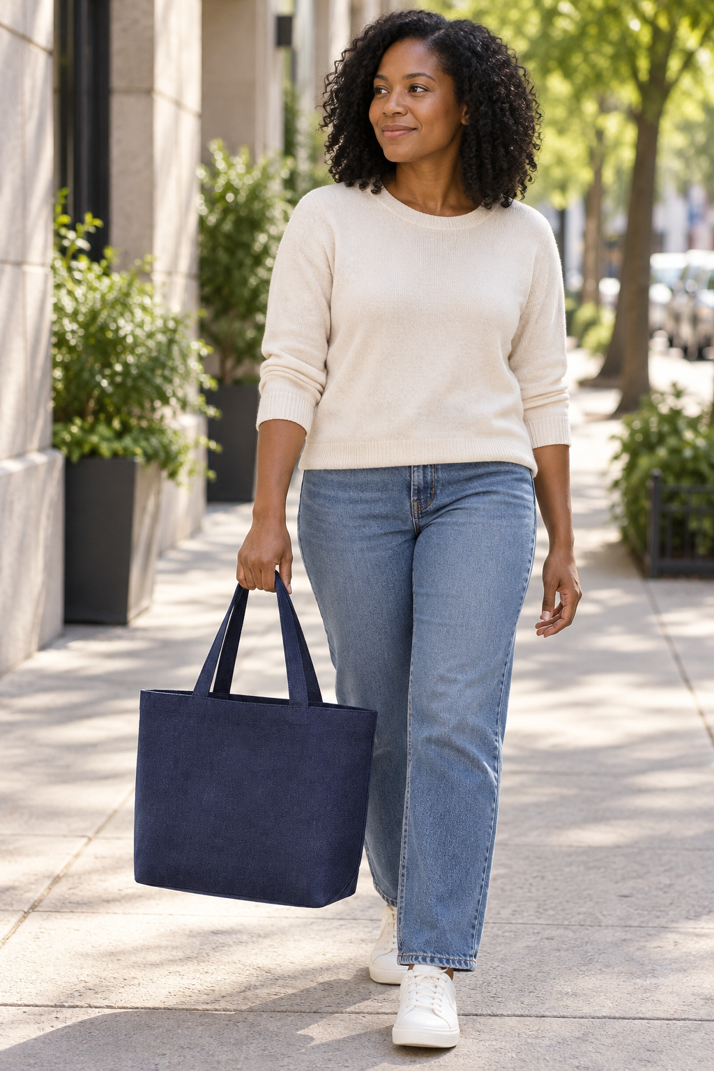 Indigo Shakehand grip 41x31x11cm Denim-Blend Carry Tote lifestyle view