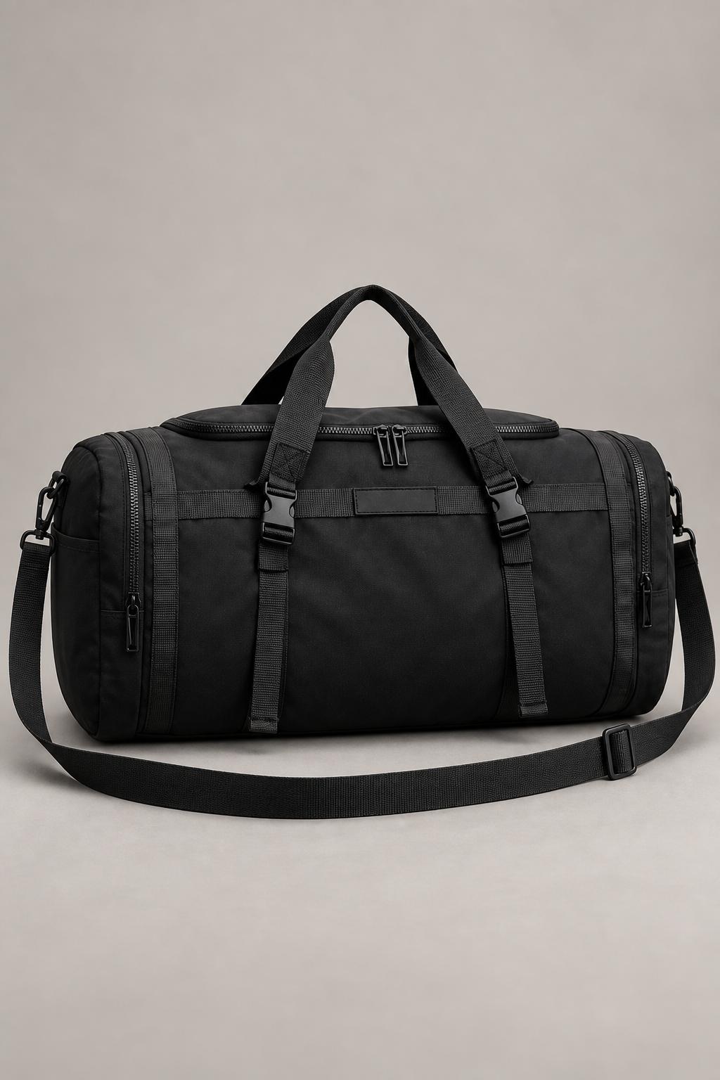 Black Foldable Multi-Compartment Travel Bag studio view