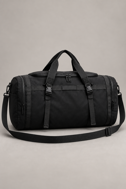 Black Foldable Multi-Compartment Travel Bag studio view