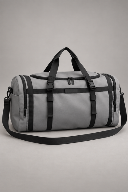 Gray Foldable Multi-Compartment Travel Bag studio view