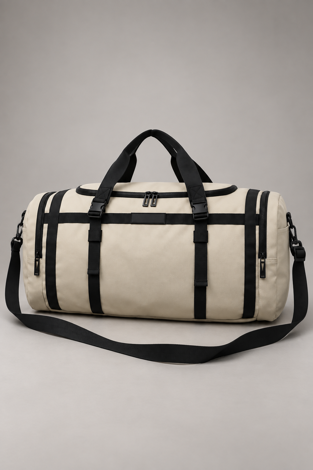Beige Foldable Multi-Compartment Travel Bag studio view
