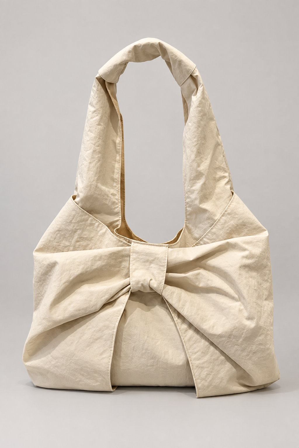 Ruched Bow Shoulder Bag — Beige studio hero
