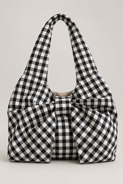 Ruched Bow Shoulder Bag — Black studio hero