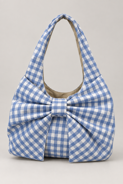 Ruched Bow Shoulder Bag — Blue studio hero