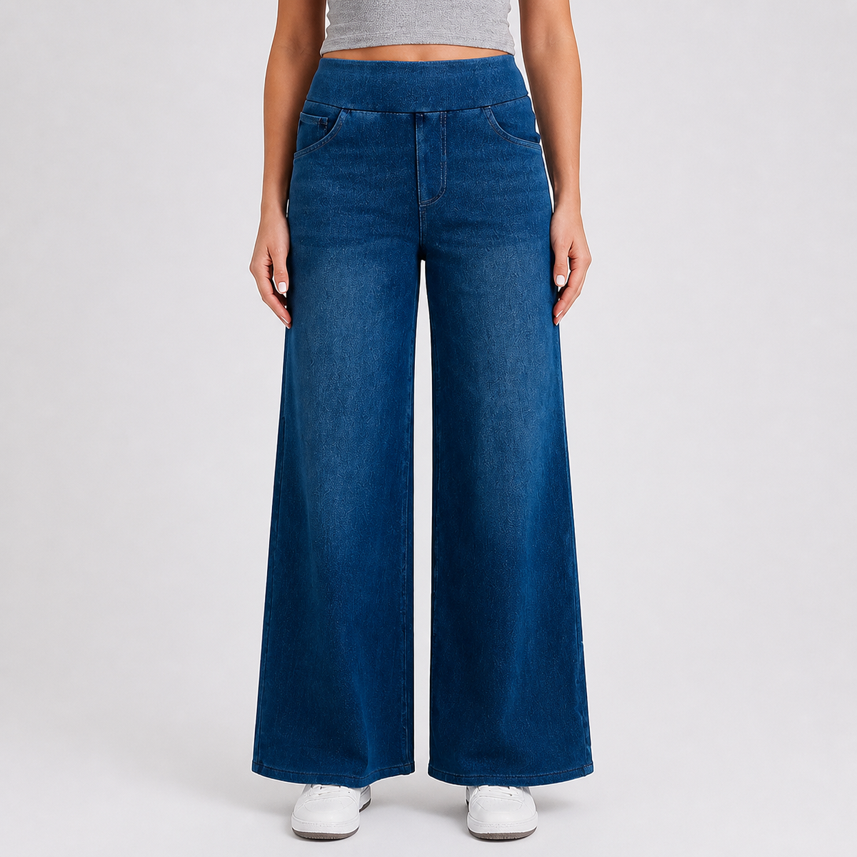 High-waist wide-leg jeans in Dark Blue wash