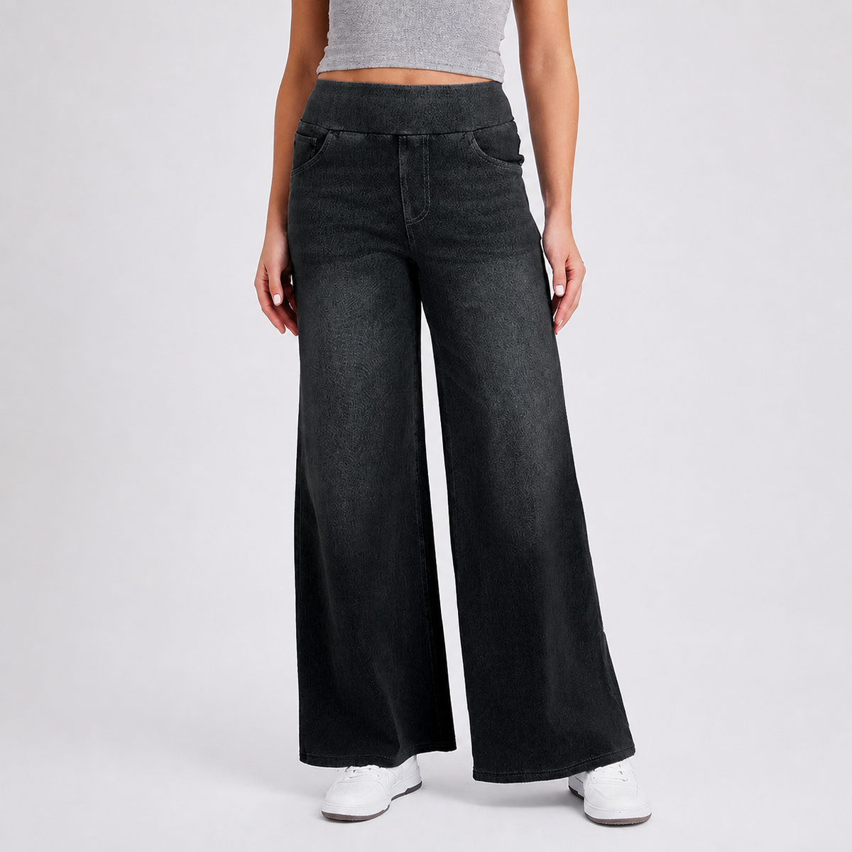 High-waist wide-leg jeans in Dark Gray wash