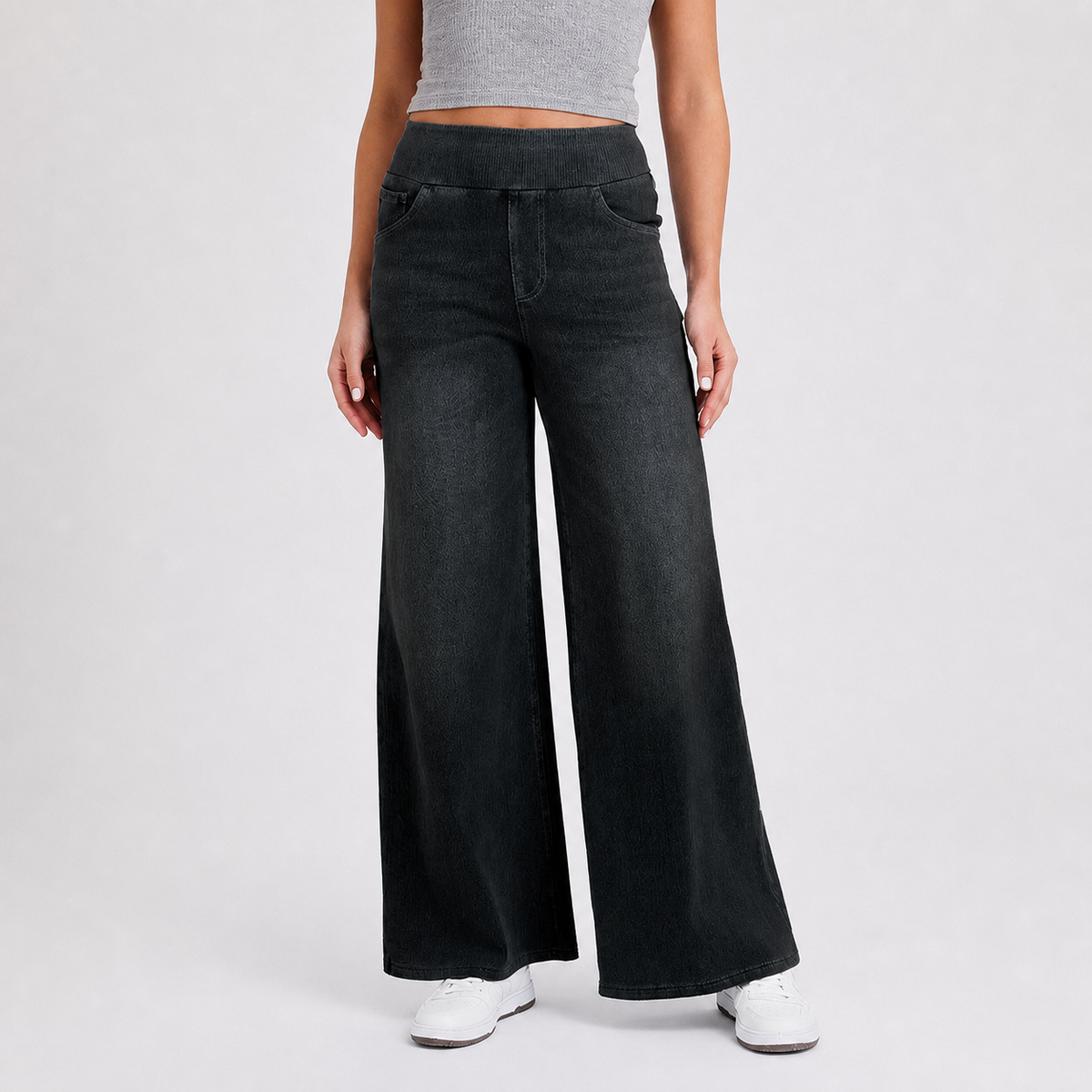 High-waist wide-leg jeans in Extra Dark Gray wash