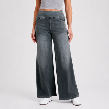 High-waist wide-leg jeans in Medium Gray wash