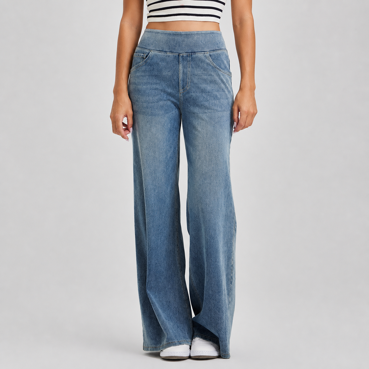 High-waist wide-leg jeans in Sand Blue wash