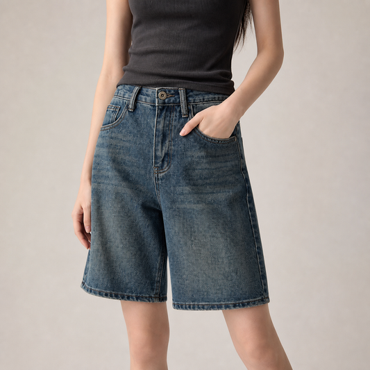 AuraX denim shorts Blue studio hero