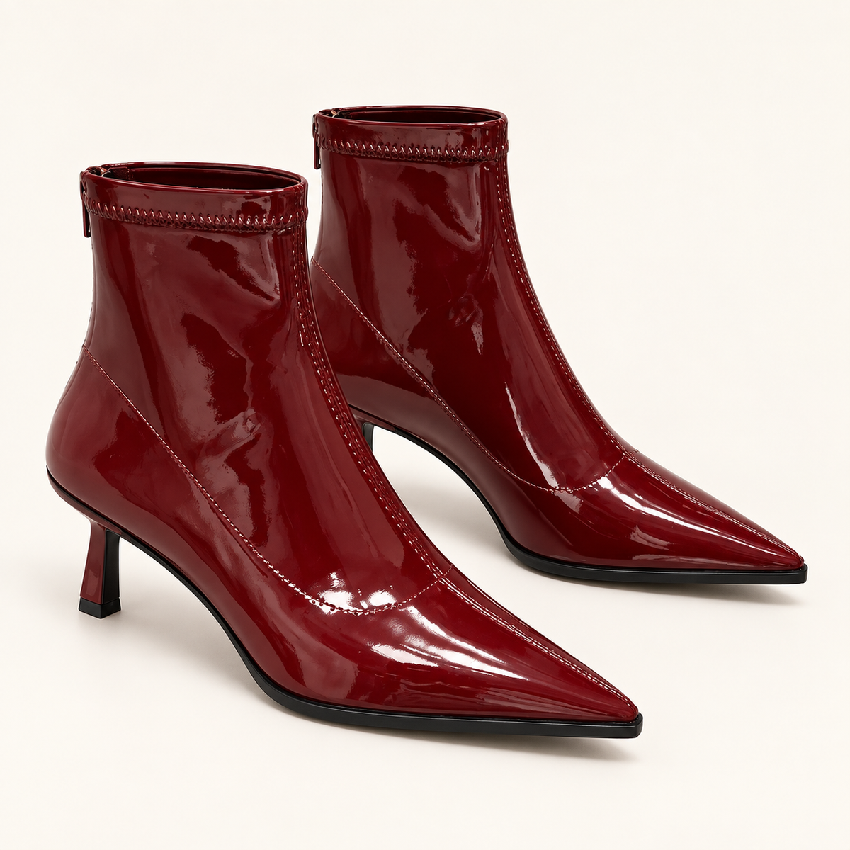 Wine Red glossy pointed-toe ankle boots studio hero