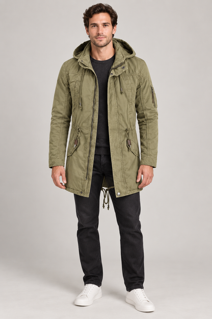 Men's Drawstring Hooded Parka — Sage studio hero