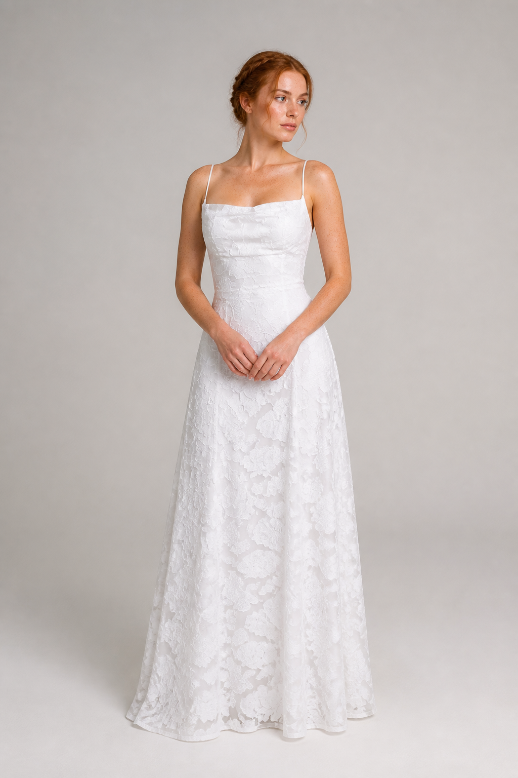 White lace A-line maxi dress — hero