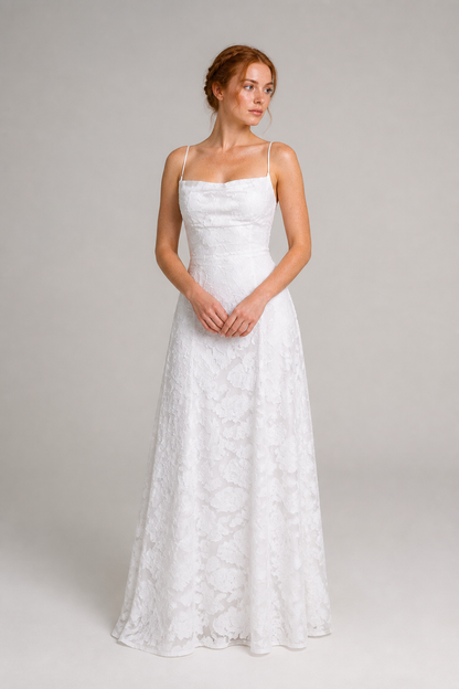 White lace A-line maxi dress — hero