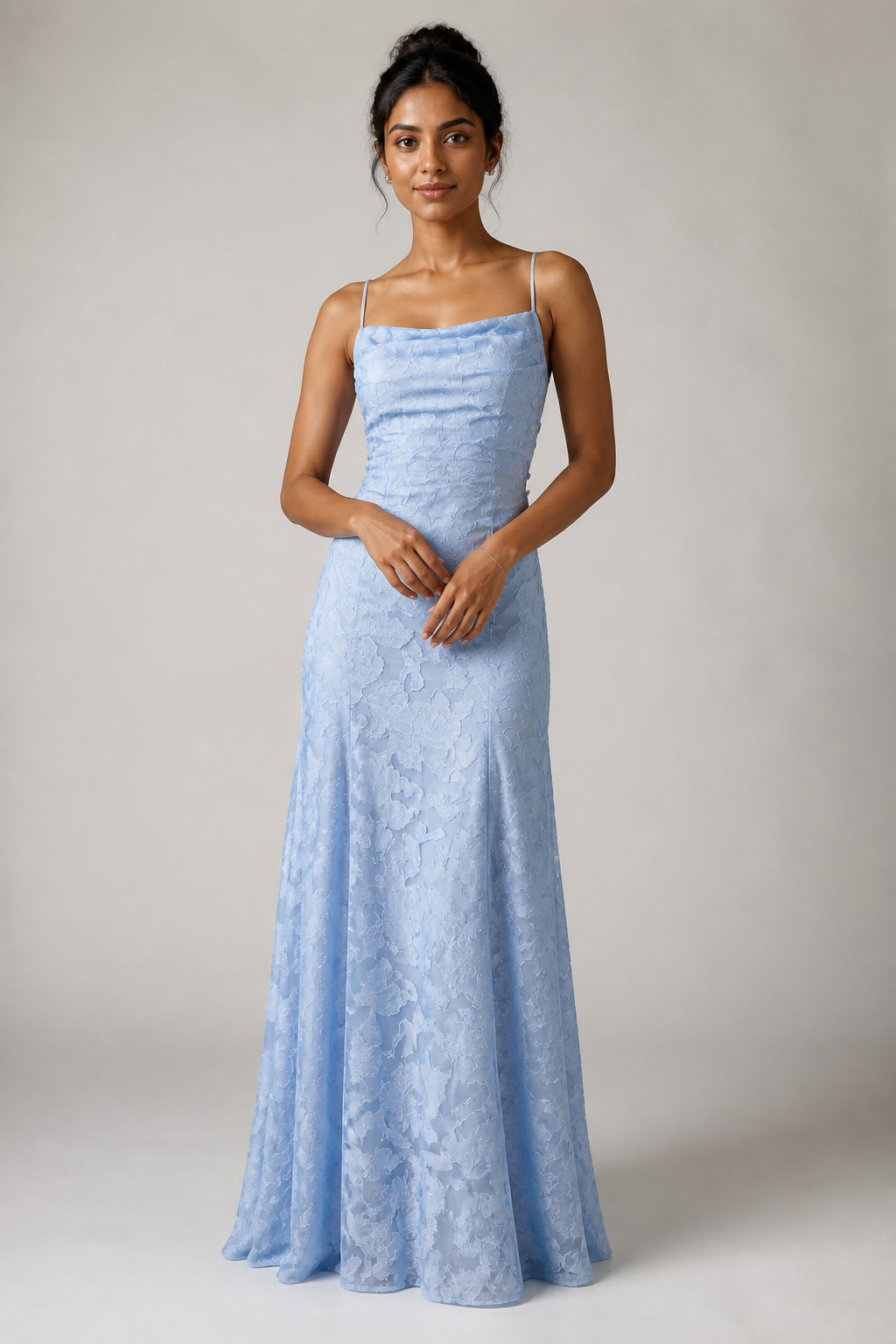 Blue lace A-line maxi dress — hero
