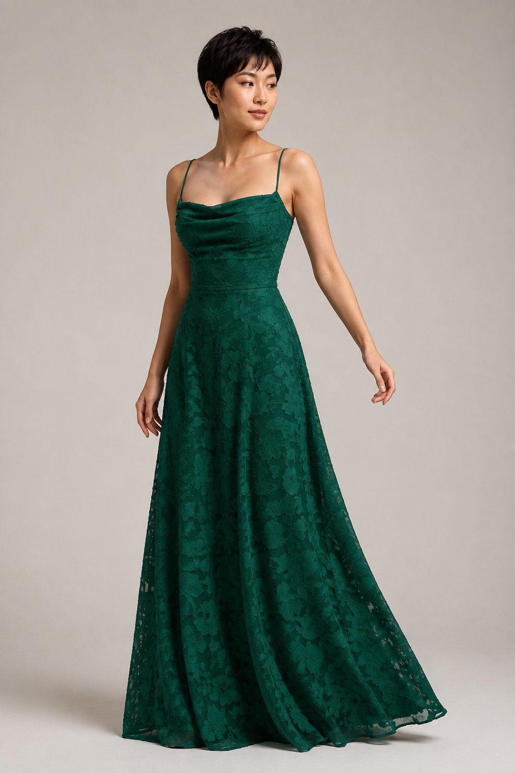 Forest Green lace A-line maxi dress — hero