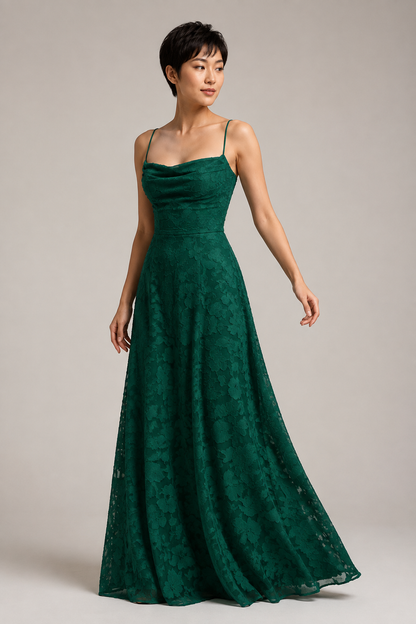 Forest Green lace A-line maxi dress — hero