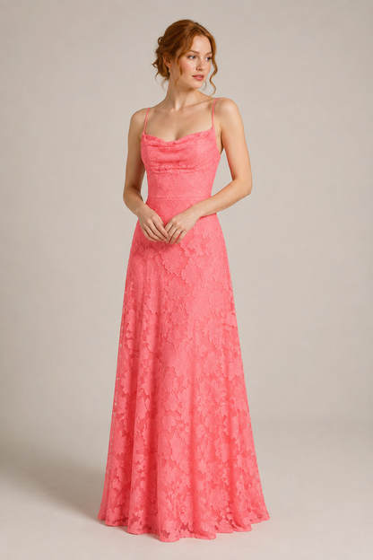Rose Red lace A-line maxi dress — hero