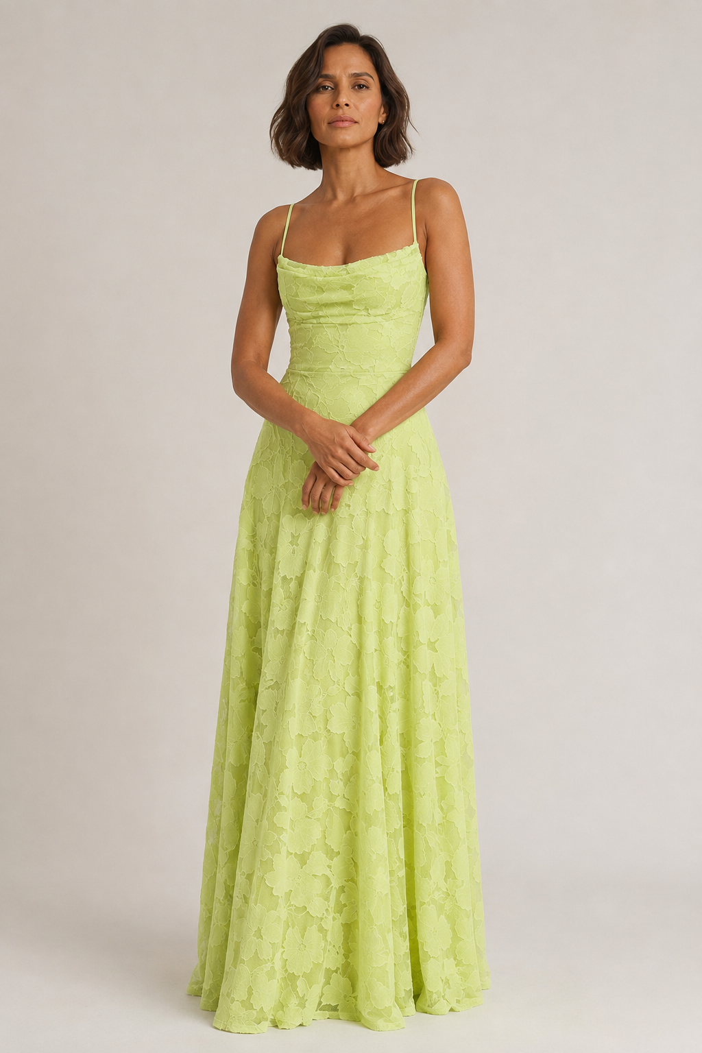 Lime Green lace A-line maxi dress — hero