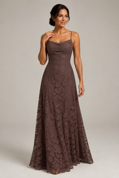 Coffee Brown lace A-line maxi dress — hero