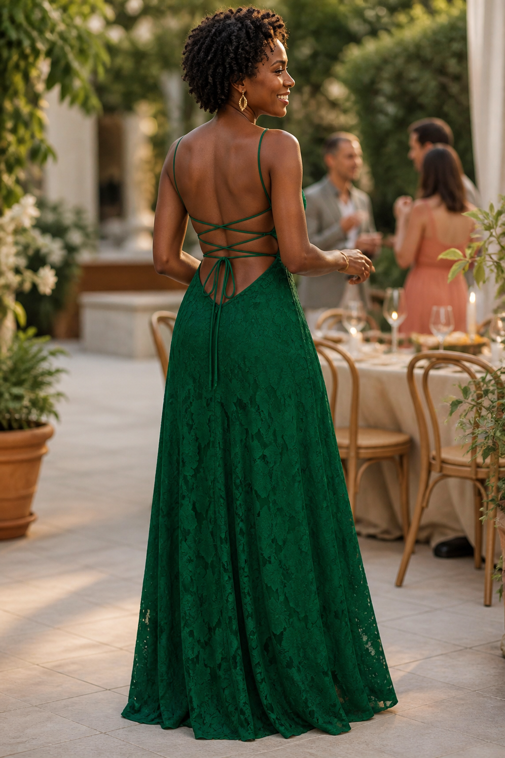 Forest Green lace A-line maxi dress — celebration lifestyle
