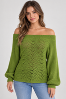 AuraX studio photo of Women's Off-Shoulder Open-Knit Sweater in Green