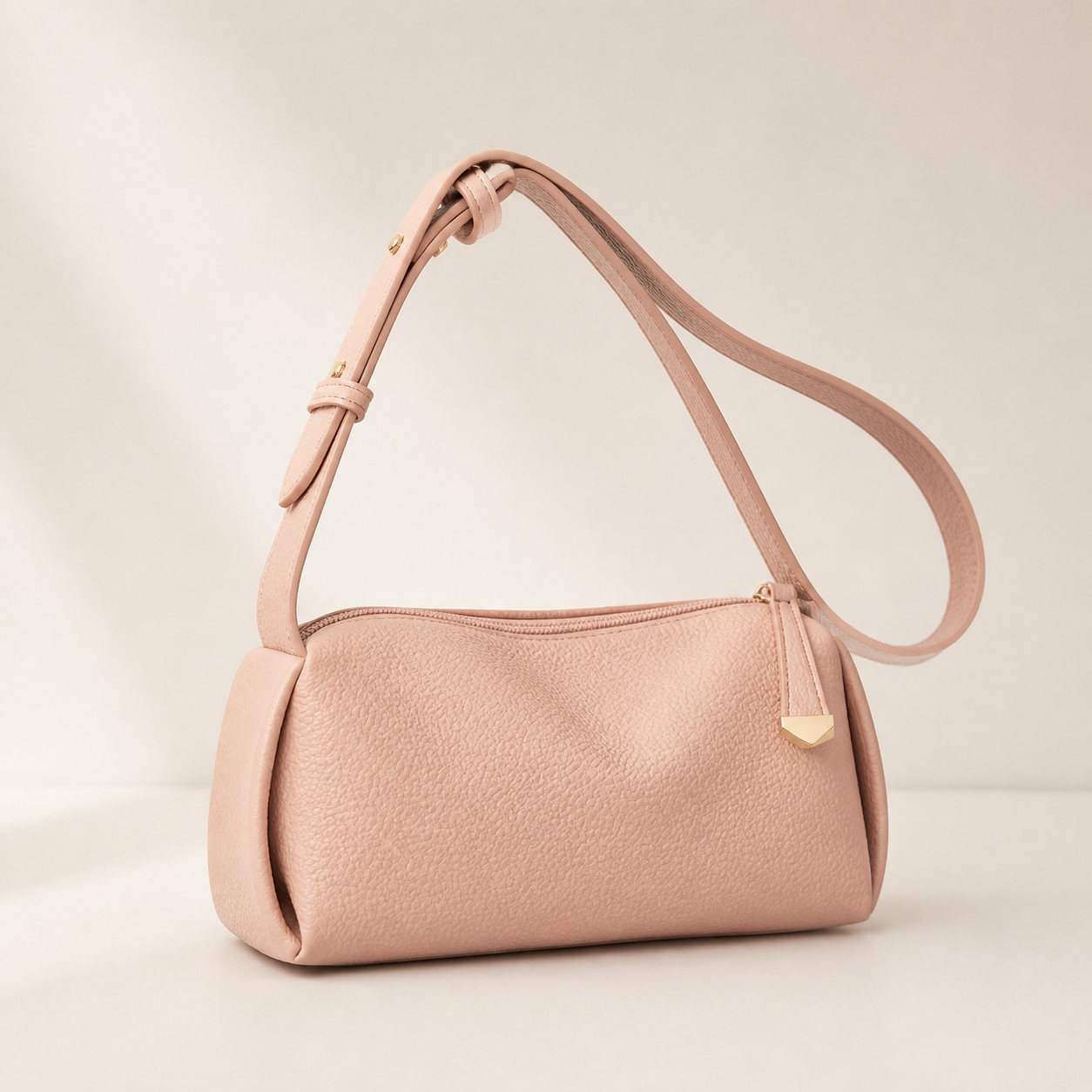 Pink AuraX pillow shoulder bag with adjustable strap on a neutral studio background