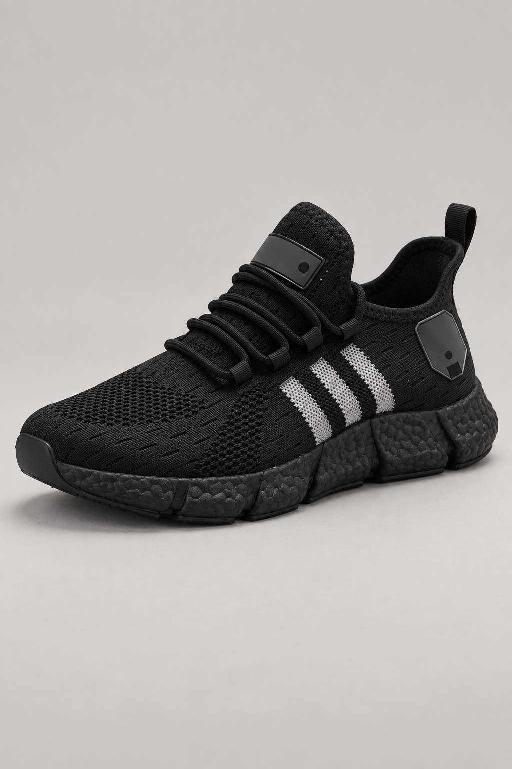 Men’s all black knit lace-up sneakers with EVA sole construction
