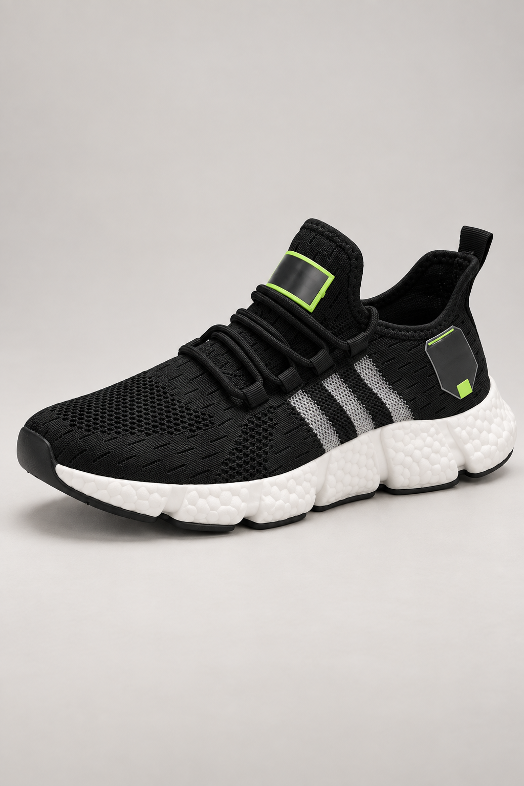 Men’s black and white knit lace-up sneakers with EVA sole construction