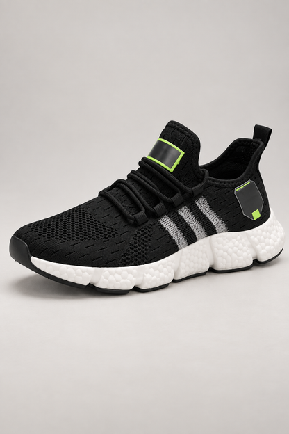 Men’s black and white knit lace-up sneakers with EVA sole construction