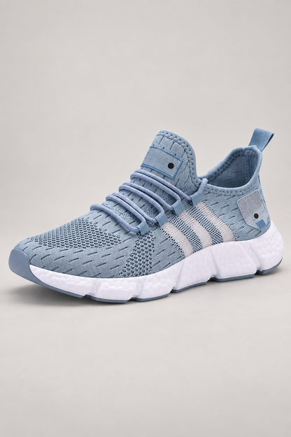 Men’s blue knit lace-up sneakers with EVA sole construction