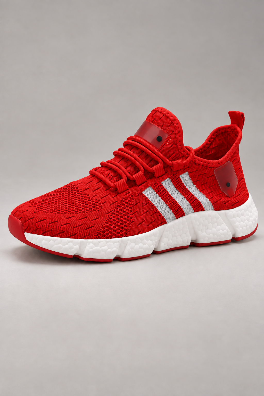 Men’s bright red knit lace-up sneakers with EVA sole construction