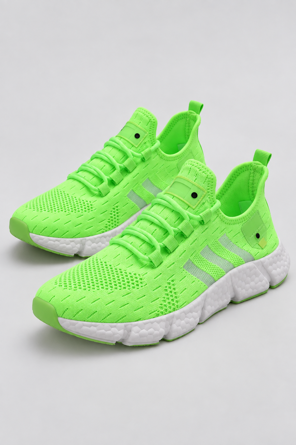 Men’s green knit lace-up sneakers with EVA sole studio view