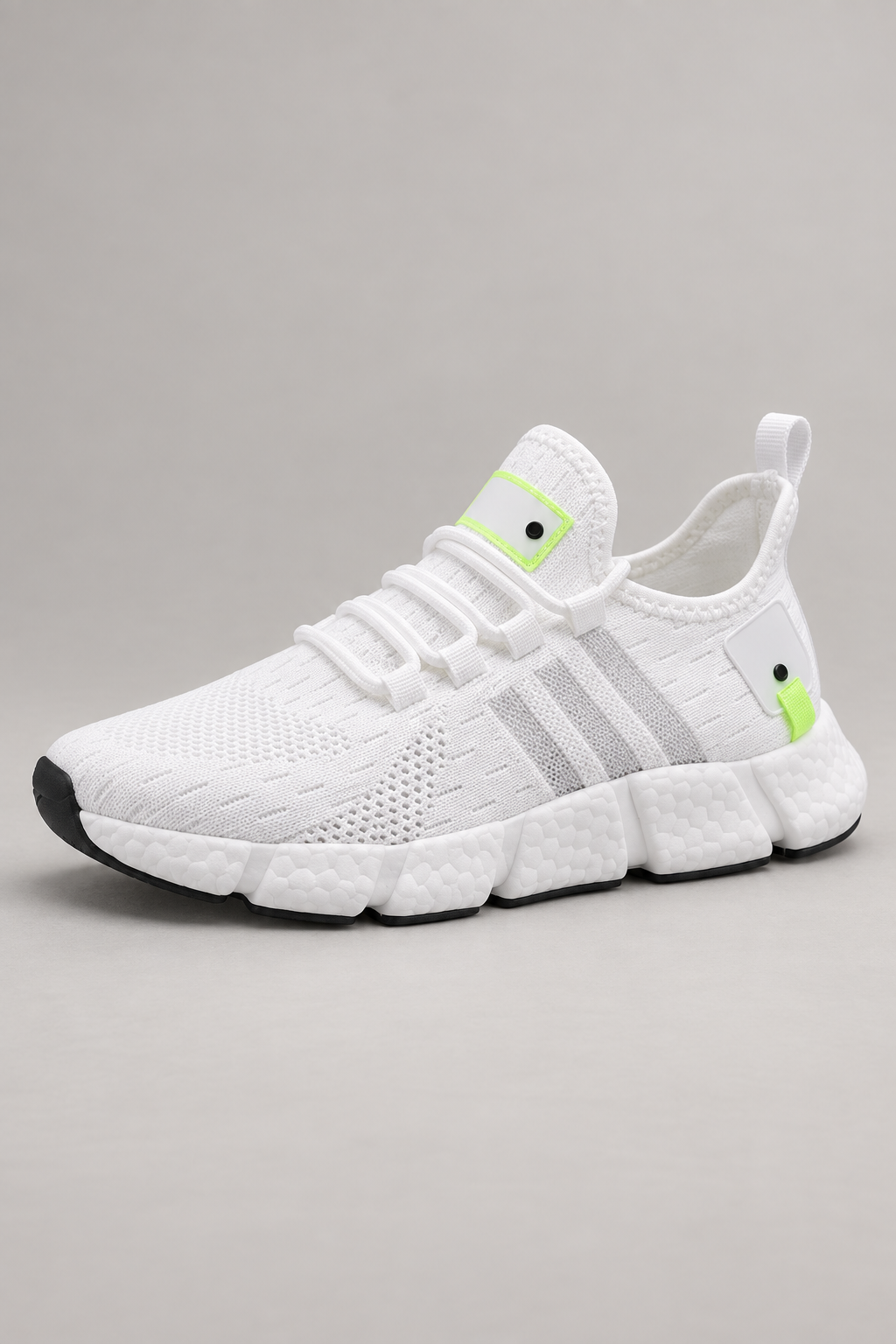 Men’s white knit lace-up sneakers with EVA sole construction