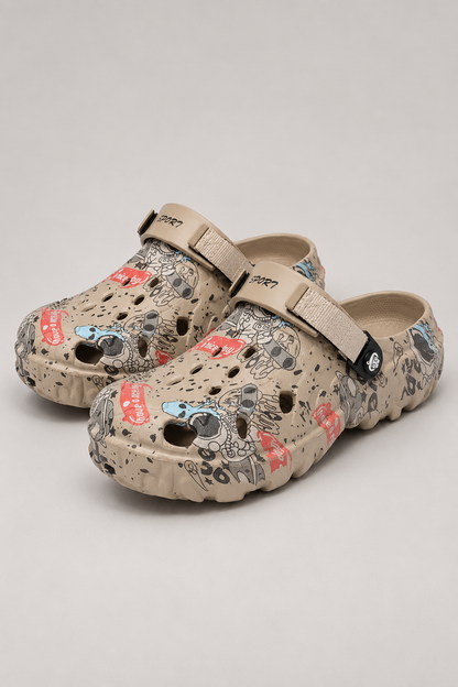 Men's Printed Platform Clog Sandals — Khaki studio hero