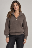Women's Dropped-Shoulder Quarter-Zip Sweater — Dark Brown studio hero