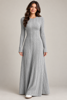 AuraX studio photo of Women's Long-Sleeve Ribbed-Knit Maxi Dress in Gray